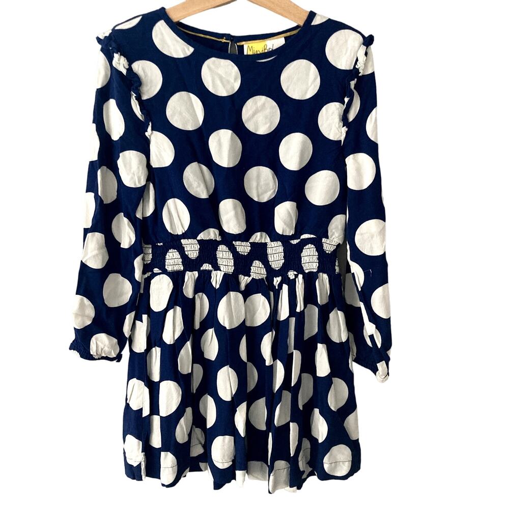 Mini Boden Spotty Woven Dress - Smocked - Blue Cream - 6-7Y